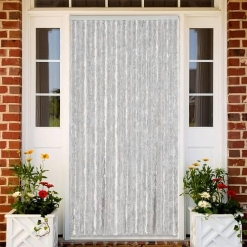 Gecheer Flugskydd, myggnät, chenilletält för flugskyddsdörr, chenilletält, fluggardin för fönsterdörr, grå 100 x 220 cm i Chenille