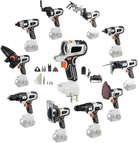 ANGDI 10-in-1 Woodworking Power Tool Set, 4.0AH Lithium-Ion Battery, Includes Drill, Chainsaw, Circular Saw, Screwdriver, Wrench, Impact Drill, Sander & More