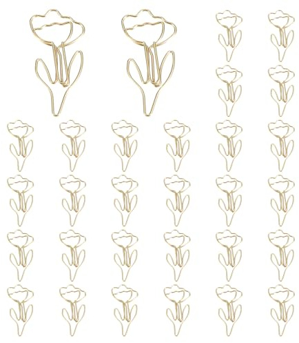 PATIKIL Clip de Papel Bonito, 30 Piezas Clip de Papel en Forma de Flor de Metal Marcadores Divertidos Abrazaderas para Planificador Suministros de Oficina en Casa, Dorado
