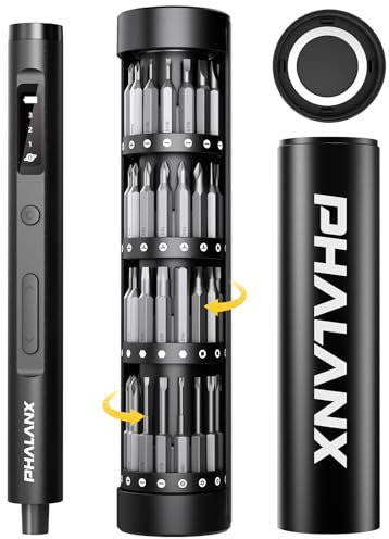 PHALANX 60-in-1 Mini Elektroschrauber mit LED-Licht, Magnetisch & Einstellbarem 3-Gang Drehmoment - Für Handy, Computer, Uhr, Brille, Tablet Reparatur