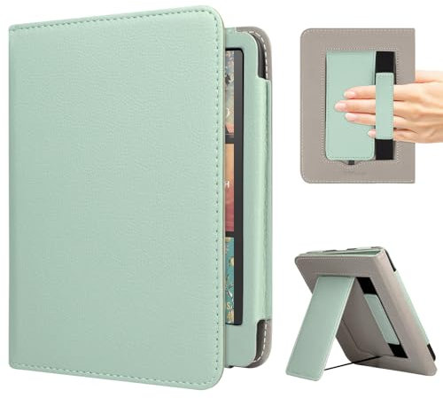 RSAquar Hülle für 7-Zoll Kindle Colorsoft Signature Edition und All-New Kindle Paperwhite (2024 Release), Vollschutz-Hülle mit Auto Sleep/Wake, Handriemen und faltbarem Ständer - Agave Grün
