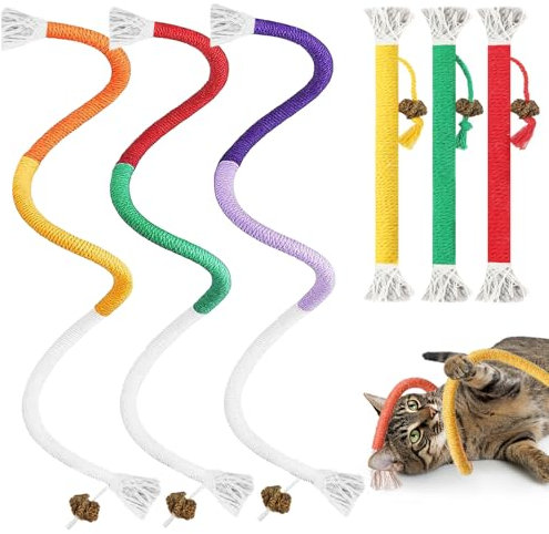 Nepfaivy Cat Toys Chew Ropes - 6 PCS Cotton Cat Chew Sticks Toy for Indoor Cats Teeth Cleaning, Interactive Nip Toy with Gall Fruit, Dental Catnip Sticks for Kittens