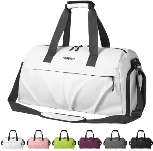 DBPBToU Bolsa Deporte Mujer Hombre Material Rígido con Compartimento para Zapatos de ventilación, Bolsa Fitness con Compartimento para Ropa Mojada, Bolsa de Viaje Mujer (Blanco)