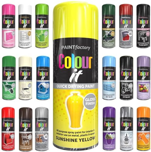 Spray Paint Sunshine Yellow Gloss Aerosol 400ml Cans - Quick Dry, All Purpose Spray Paint for Interior and Exterior Ideal for Wood, Metal, Plastic, Indoor & Outdoor Use
