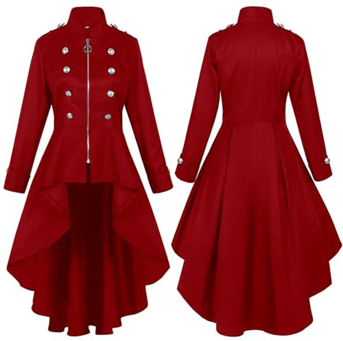 Womens Gothic Long Tuxedo Jacket Stand Collar Steampunk Victorian Tailcoat Medieval Vintage Pirate Coat For Cosplay