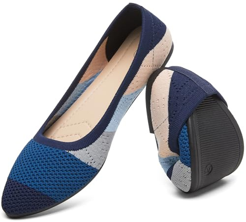 HEAWISH Women’s Ballet Flat Flats Shoes Comfortable Mesh Pointed Toe Slip On Dress Shoes(Blue,US9.5)