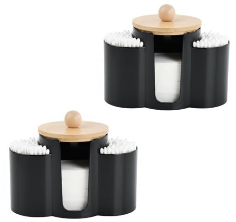 2 Piezas Dispensador Discos Algodon, Soporte Bastoncillos de Algodón Desmaquillantes, Caja Organizadora de Plástico con Tapa, Contenedor de Maquillaje y Cosméticos para Baño y Tocador
