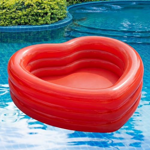 Silipull Giant Red Heart Shaped Inflatable Swimming Pool 71 x 63 x 24 Large Heart Blow up Pool Fits 2-3 Adults for Summer Beach Party Valentines Wedding Bachelorette Bride