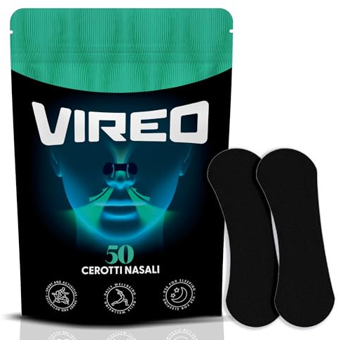 Vireo® Cerotti Nasali Neri 50 pezzi, forma sportiva, strisce nasali premium ad alta tenuta per sport, sonno e uso quotidiano