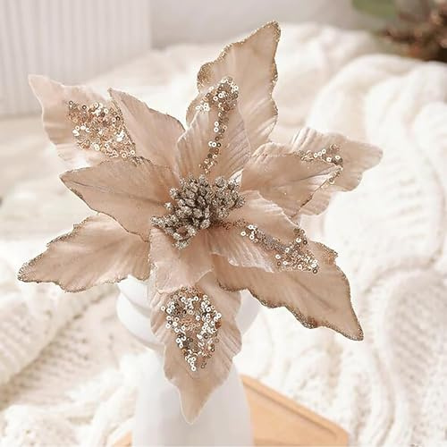 Sex Glittrande Julstjärnor Konstblommor Till Festpynt Julgranskrans Nyår Bröllop Party Helgdag DIY Dekoration(Champagne)