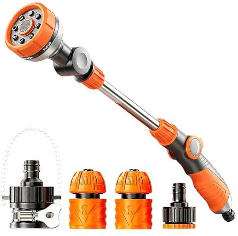 DAJASD Hose Pipe Spray Gun, Long Reach Garden Hose Spray Gun with 8 Adjustable Modes, 180° Rotating Extended Spray Nozzle Watering Lance, Spray Nozzle Hose Wand for Lawn & Plant, Car & Pet Washing