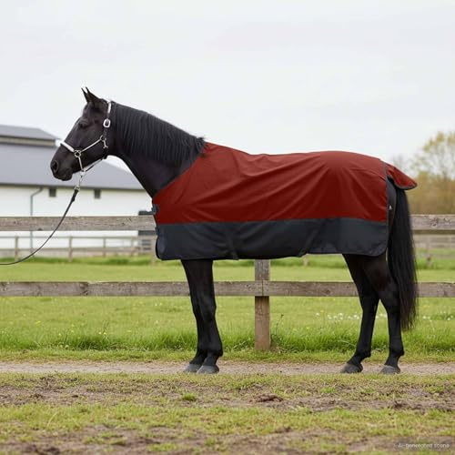 Mokuyary Coperta equina verde scuro e nero 145 cm poliestere coperta per cavalli, cavallo, esterno e stalla -H