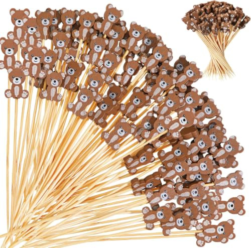 YUNHENTONG 100 Piezas Brochetas de Cóctel de Madera,Palillos para Aperitivos 12cm,Pinchos Decorativos Cócteles pará Frutas,Postres, Ensalada, Fiesta