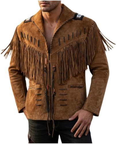 Herr sydvästerländsk mocka läder franskanta, västerländsk stil cowboyrock