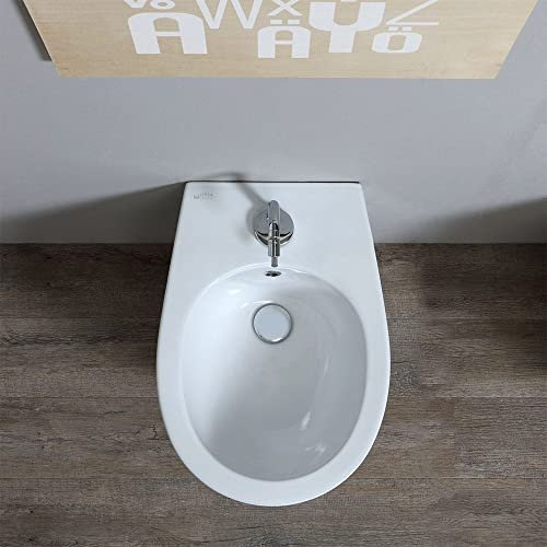 Kiamami Valentina - Bidet Sospeso Serie Marmolada | Design Minimalista | Ceramica Bianca Resistente | Facile da Pulire | Senza Appoggio a Terra