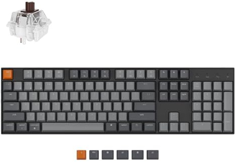 Keychron K10 Full Size 104 Keys Bluetooth Wireless Mechanical Gaming Keyboard for Mac Windows with Keychron Super Brown Switch, Multitasking/White LED Backlight/USB C Wired Computer Keyboard