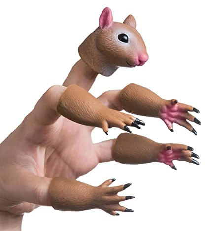 Squirrel Finger Puppet Tiny Hands Theater Prop, Funny Gag Gift for White Elephant, Easter Basket Swap, Adults and Kids