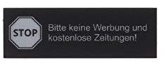 Gravurheim Placa de buzón, placa para puerta, grabado personalizado, autoadhesiva, hecha de plástico en muchos colores y tamaños («STOP Keine Werbung», negro y plateado)