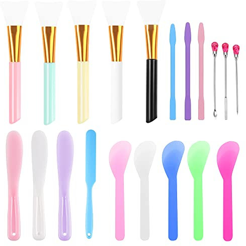FAURAPMNG 20 Stück Silikon-Plastik-Rührer-Set, Silikon-Harz-Mischwerkzeug, Harz-Mischstäbchen einschließlich Silikon-Plastik-Epoxy-Pinsel, Silikon-Spatel zum Mischen von Harz, Epoxy, DIY-Handwerk