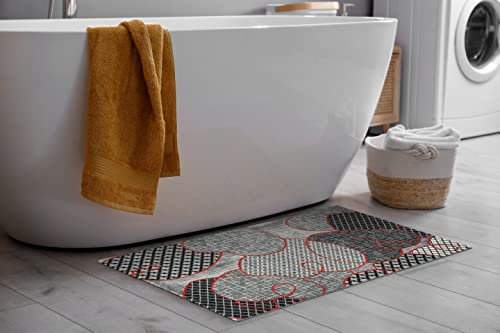 CosìCasa Badteppich rutschfest waschbar & weich - Ideal als Badematte, Badezimmerteppich oder Badvorleger - Bad Teppich 55x90cm fürs Badezimmer - Badezimmermatte Herzen - Grau und Rot