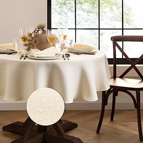 Elrene Home Fashions Laurel - Mantel de Textura sólida Resistente al Agua y a Las Manchas, Redondo de 90 Pulgadas, Color Marfil