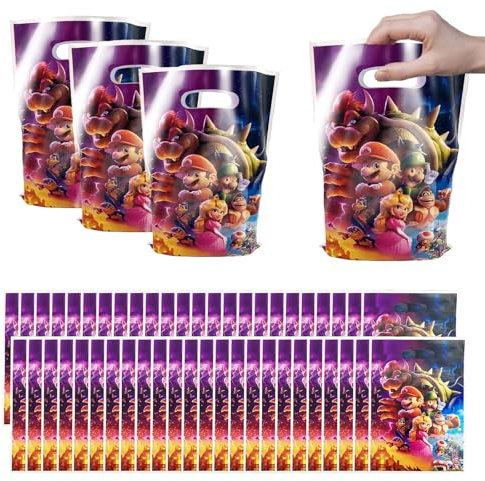 50PCS Geburtstagstüten, Bunte Geschenktüten Plastik Kindergeburtstag, Partytüten Geburtstag, Gift Bags Kids Birthday zum Verpacken von Geschenken, Giveaways, für kinder Party, Hochzeit Feiern.