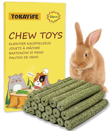 Kaninchen Kauspielzeug, 200g Timothy Heu Sticks für Kaninchen, Meerschweinchen, Hamster, Chinchilla, Häschen Leckerli (20 Stück (1er Pack))