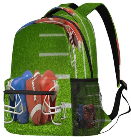 American Football und Helme Rucksack für Männer, Frauen, Jungen, Mädchen, Fußball-Rucksack, Schule, Büchertasche, Wandern, Reisen, Laptop, Rucksack, lässiger Tagesrucksack, farbig, Large