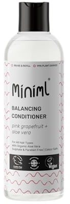 Miniml Natural Hair Conditioner Eco Friendly - 500ml Pink Grapefruit & Aloe Vera Men and Womens Sensitive Scalp & Skin Cruelty Free Vegan Formula - For Greasy, Curly, Dry Hair