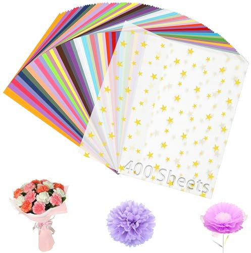 Ziamzra Buntes Transparentpapier 400 Blätter 40 Farben A4 Buntes Seidenpapier für Basteln, Dekoration, Verpacken