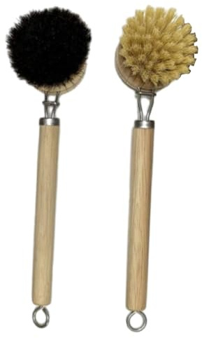 F Fityle Juego de 2 uds de cepillos para Fregar Platos con Mango Largo, Accesorios, ollas, sartenes, Platos, Cepillo, fregador de Cocina, Cepillo para Limpiar, sisal y Pelo de Caballo