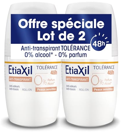 ETIAXIL Antiperspirant - måttlig svettning - armhålor - tolerans - rullning - 50 ml - dubbelpack