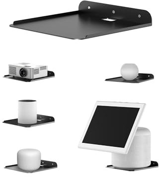 NOTMBESTM Wall Mount Shelf for Smart Speakers Fit for Echo 4/5, Echo Show 5/8/10, Echo Studio, Pop, Homepod, Sonos Wall Metal Floating Shelf Fit for Mini Projector, Orbi, Google, Nest WiFi (Black)