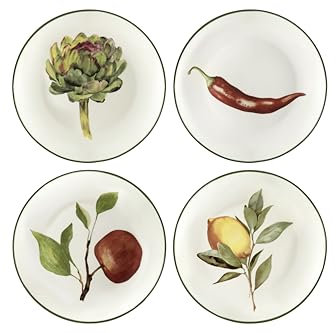 Curator Home Decorative Side Plates - Set of 4, New Bone China (Fruit & Veg), 19.5cm (8)