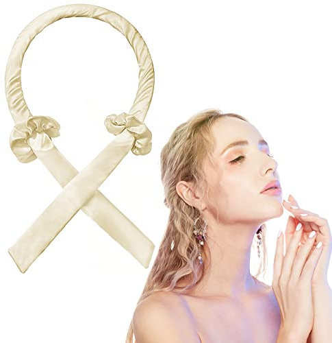 Bigodino Lungo per Boccoli, Bigodino Fascia Capelli, Fascia Bigodino, Senza Calore, Heatless Hair Curler, Velluto, Fascia Morbida Curler Arricciacapelli per Capelli Medi Lunghi (Beige)