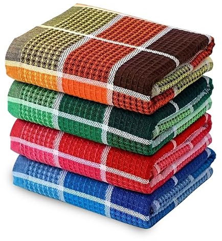 RMTech Premium Cotton Tea Towels Set– Super Absorbent, Durable & Soft, Kitchen Tea Towels for Drying, Cleaning, and Baking – Pack of 4, (68cm by 42cm) Eco-Friendly Dish Clothes.