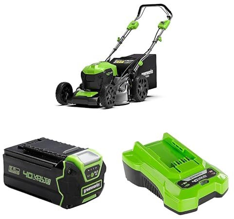 Greenworks Tagliaerba Semovente a Batteria Ampiezza di Taglio 46cm GD40LM46SP + Greenworks Batteria 40V 5Ah G40B5 + Greenworks 40V 2A Caricabatteria rapido G40C