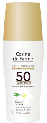 Corine de Farme, Lait Hydratant Protect & Bronze SPF50-150ml - Crème Solaire Hydratante au Monoï de Tahiti - Protection UV Haute - Pour Tous Types de Peau - Hâle Doré et Lumineux