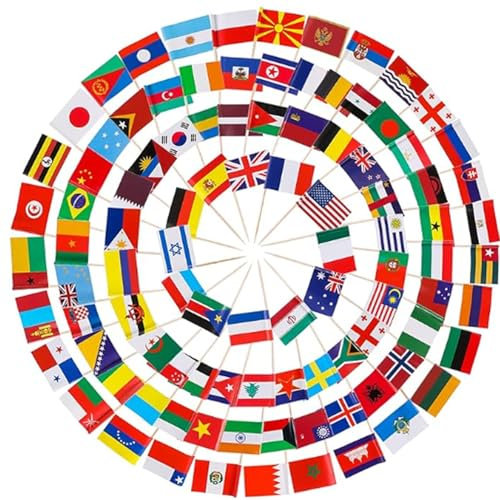 100 bandiere mondiali di diversi paesi, bandiere internazionali, stuzzicadenti, bandierine da cocktail con stampa su entrambi i lati, bandiera nazionale, per decorazioni per feste