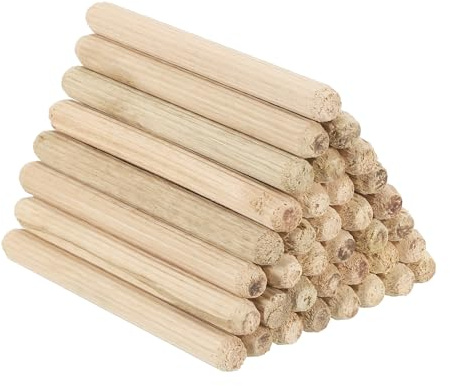 PATIKIL 8 x 80 mm (5/16 tum x 3-1/8 tum), träplugg set, 150-pack räfflade trästift pluggar, trä, raka spårstänger för möbler, dörr, konsthantverk, projekt