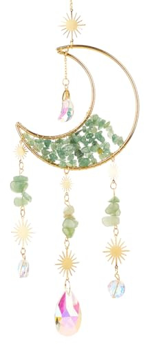 Beebeecraft Attrape Soleil en Cristal de Lune Alliage de Pierres Précieuses Verre Goutte d'eau 40cm Prisme à Suspendre pour Décoration de Jardin Anniversaire Saint Valentin Fête des Mères