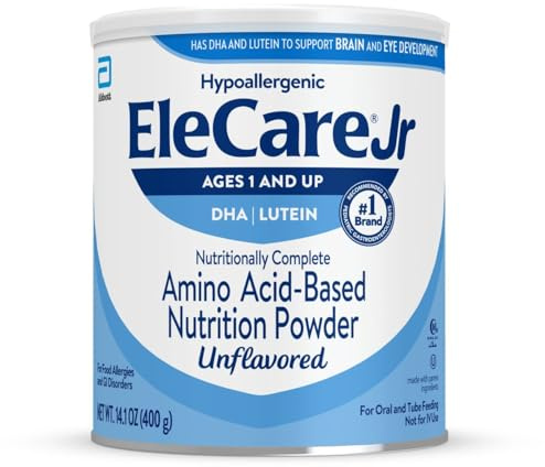 EleCare Jr Unflavored, DHA & Lutein Amino Acid-Based Nutrition Powder, Complete Nutrition for Ages 1 and Older, 14.1-oz Can