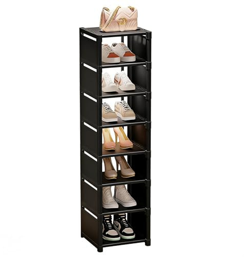 Nydunce Scarpiera Verticale a 8 Ripiani in Metallo Salvaspazio, Alta e Stretta, Organizer Compatto per Interno/Esterno, per 10-15 Paia di Scarpe