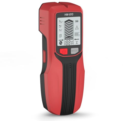 Detector de Vigas y Perfiles, Detector Cables y Tuberias, Detector de Pared 6 en 1, Multifunctional Handheld Metal & Wall Detector con Pantalla LCD y Advertencia de Sonido para Metal (Rojo)