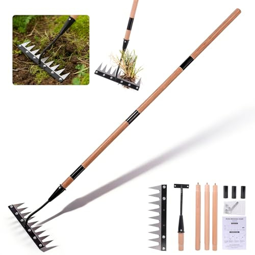 Gardenia Iron Weeding Rake with Handle 3.0,Heavy Duty Iron Rake for Gardening and Weeding,2026 Upgraded 9-Tine Garden Weed Puller Tool, Garden Weed Rake Tool for Removing Weeds,Soil Aeration (9 Teeth)