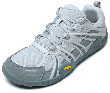 Meik Mangni Scarpe Barefoot Uomo Ampia Antiscivolo Scarpe da Trail Zero Drop Scarpe a Piedi Nudi con Punta Larga Scarpe da Fitness Comode Grigio Chiaro 45EU