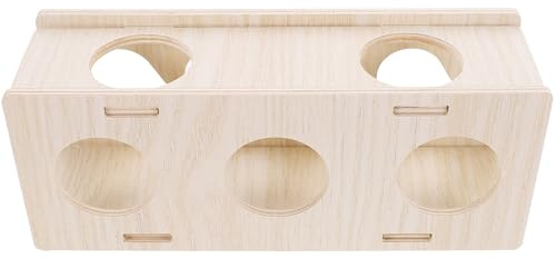 Beaupretty Túnel de Madera para Hámster Enano y Pequeños Animales, Escondite Seguro Múltiples Agujeros, Juguete Estimulante para Jaulas, Accesorio para Ejercicio y Exploración de Mascotas