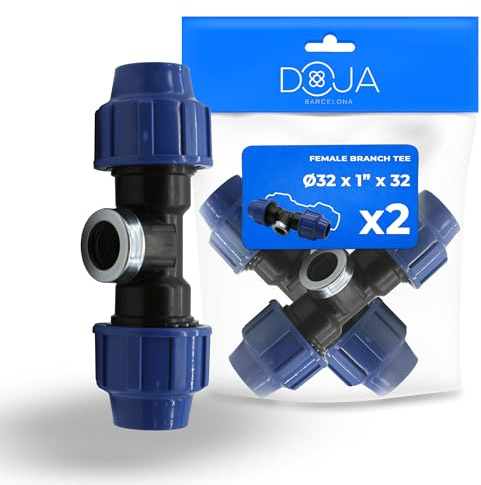 DOJA Barcelona PP T-rörkoppling hona invändig gänga, förpackning 2-32 x 1 tum x 32 mm, polyeten T för vatten och bevattning - koppling, snabb installation, robust material och säker anslutning