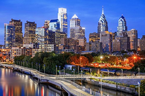 Philadelphia Pennsylvania Illuminated Skyline Photo Photograph Cool Wall Art Print Poster 36x24