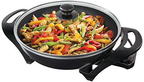Quest 35870 Electric Non-Stick Wok with Lid Included / 5 Precise Temperature Options/Rapid Heating Technology / 33cm Diameter/Detachable Power Cord For Serving / 1500W
